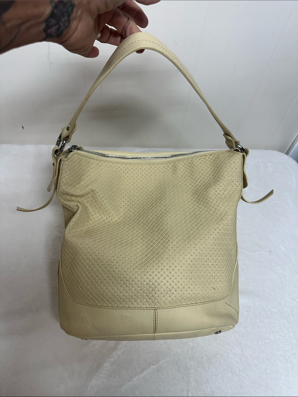 The Trend Textured Cream Shoulder Hobo Bag